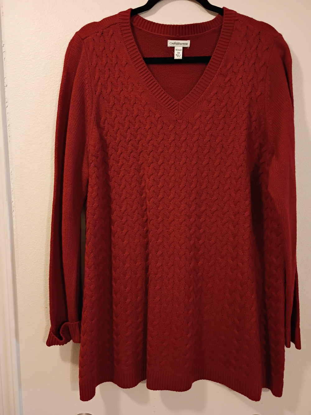 croft & barrow Red V‑Neck Cable Knit Long Sleeve Dress